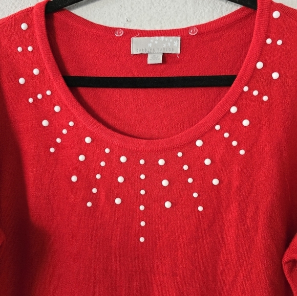 Carolyn Taylor Sweater Womens Sz L Red Embroidered Knit Long Sleeves Peasant - Picture 4 of 8